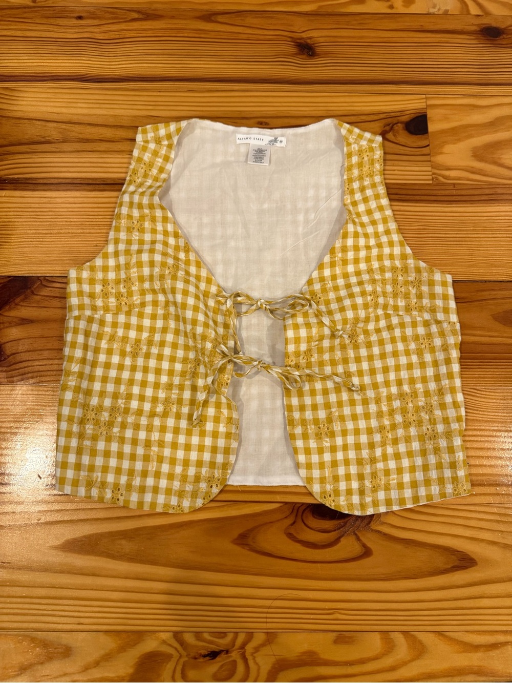 Altar'd State Yellow Gingham Tie-Front Kids Vest